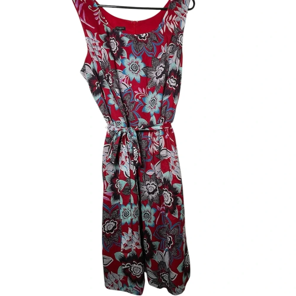 Talbots Red Jacobean Floral Tie Waist Flare Dress - Picture 1 of 4